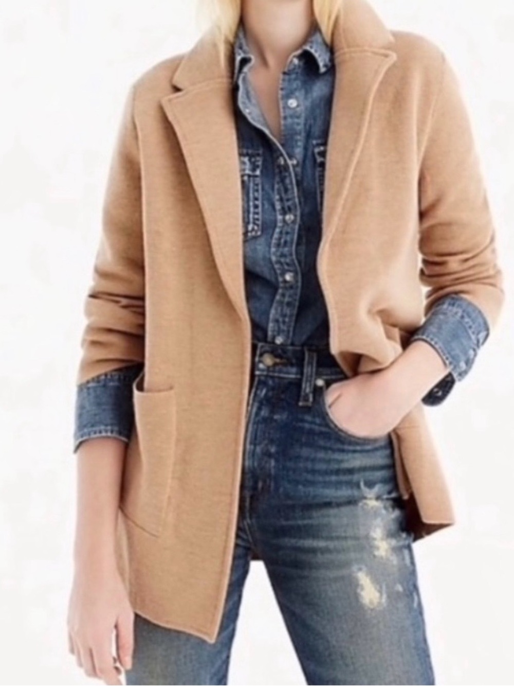 J Crew 365 Sophie Open Front Sweater Pique Blazer Cardigan Women Small Camel